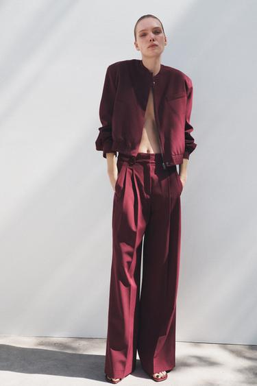 Zara ZW COLLECTION BOMBER JACKET - Burgundy - Image 0