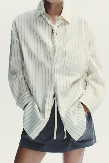 OVERSIZE SHIRT WITH TIE - White / Grey by Zara - Image 2