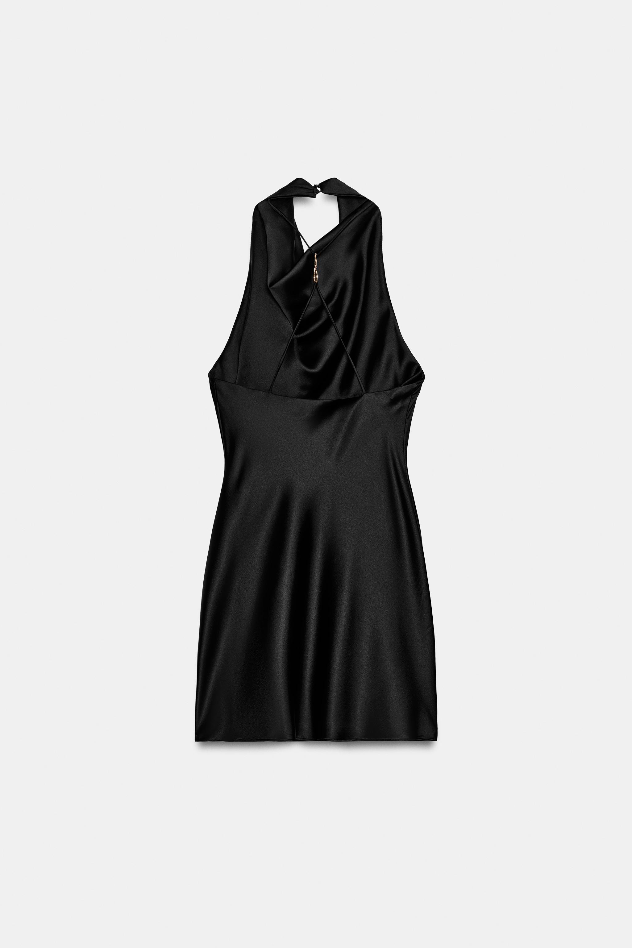 SATIN MINI DRESS — Black