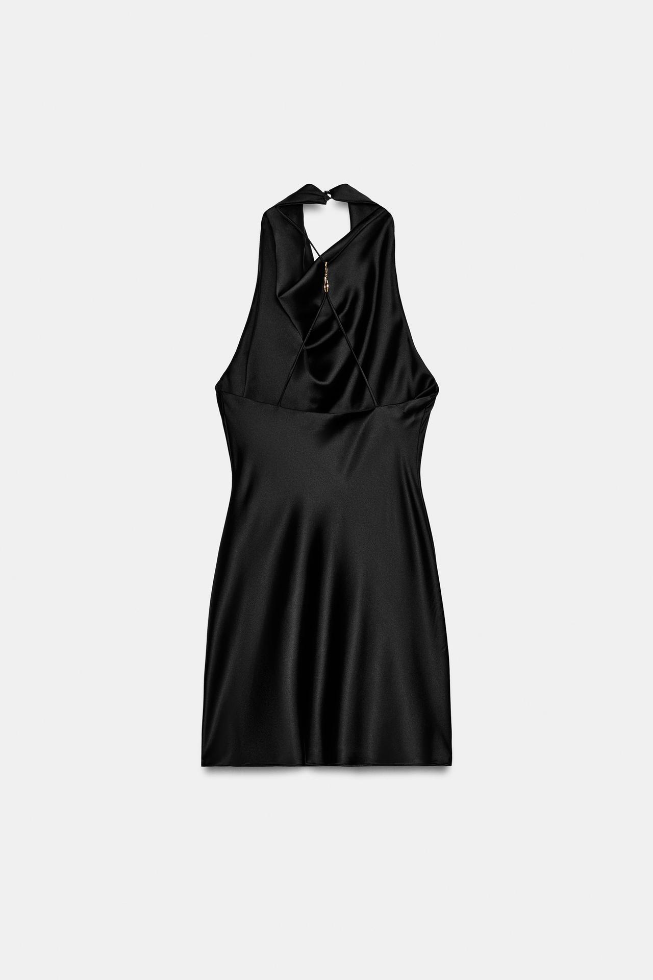 SATIN MINI DRESS — Black