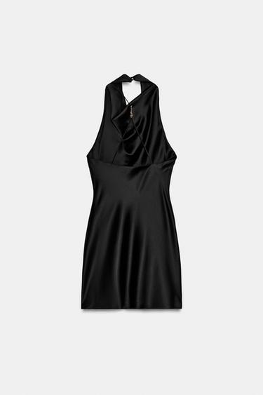SATIN MINI DRESS — Black 2