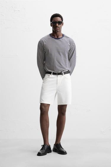 REGULAR FIT DENIM BERMUDA SHORTS - White by Zara