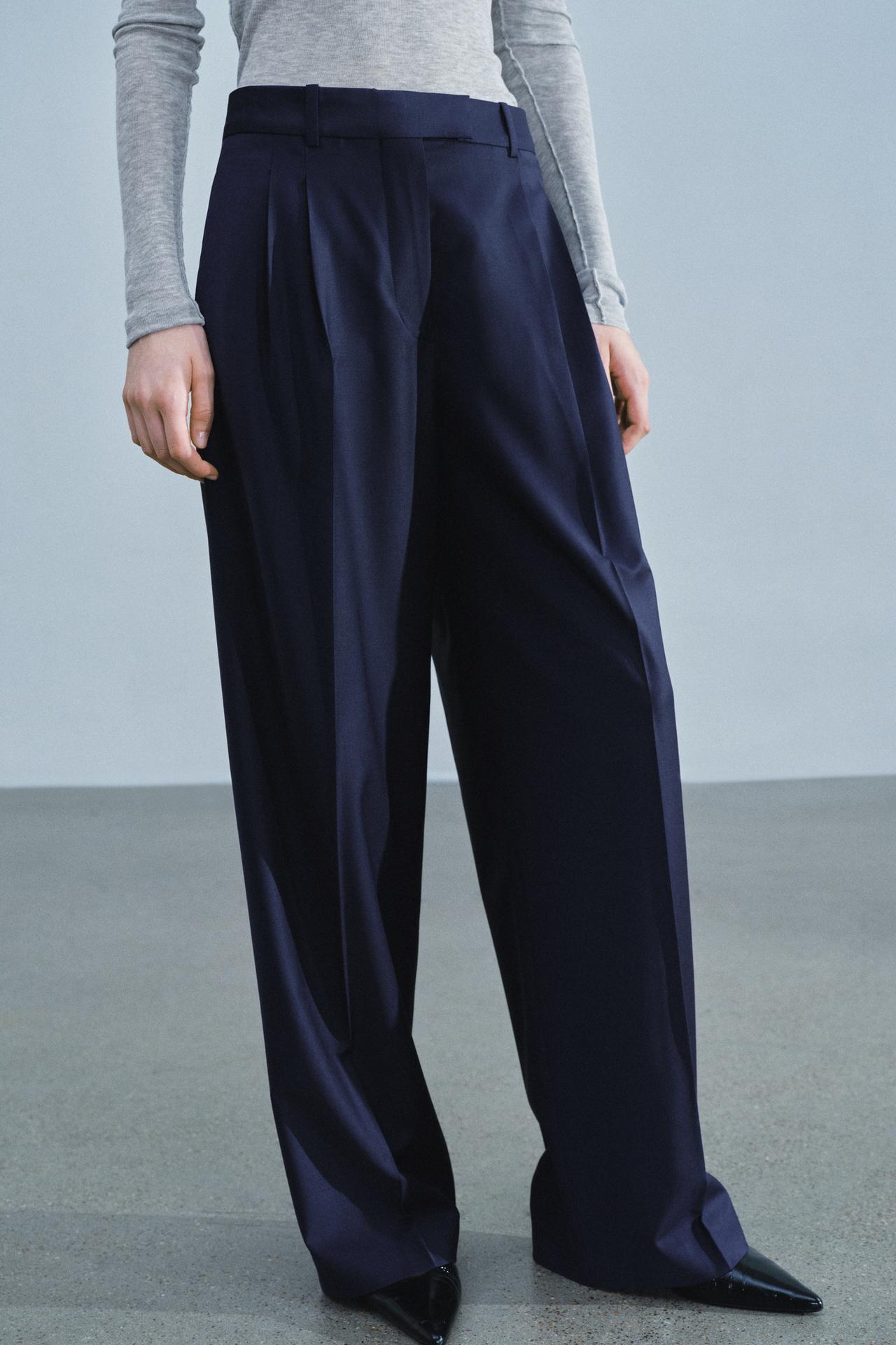ZW COLLECTION WOOL-BLEND DARTED PANTS — Navy blue