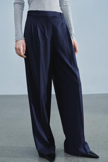 ZW COLLECTION WOOL-BLEND DARTED PANTS — Navy blue 2