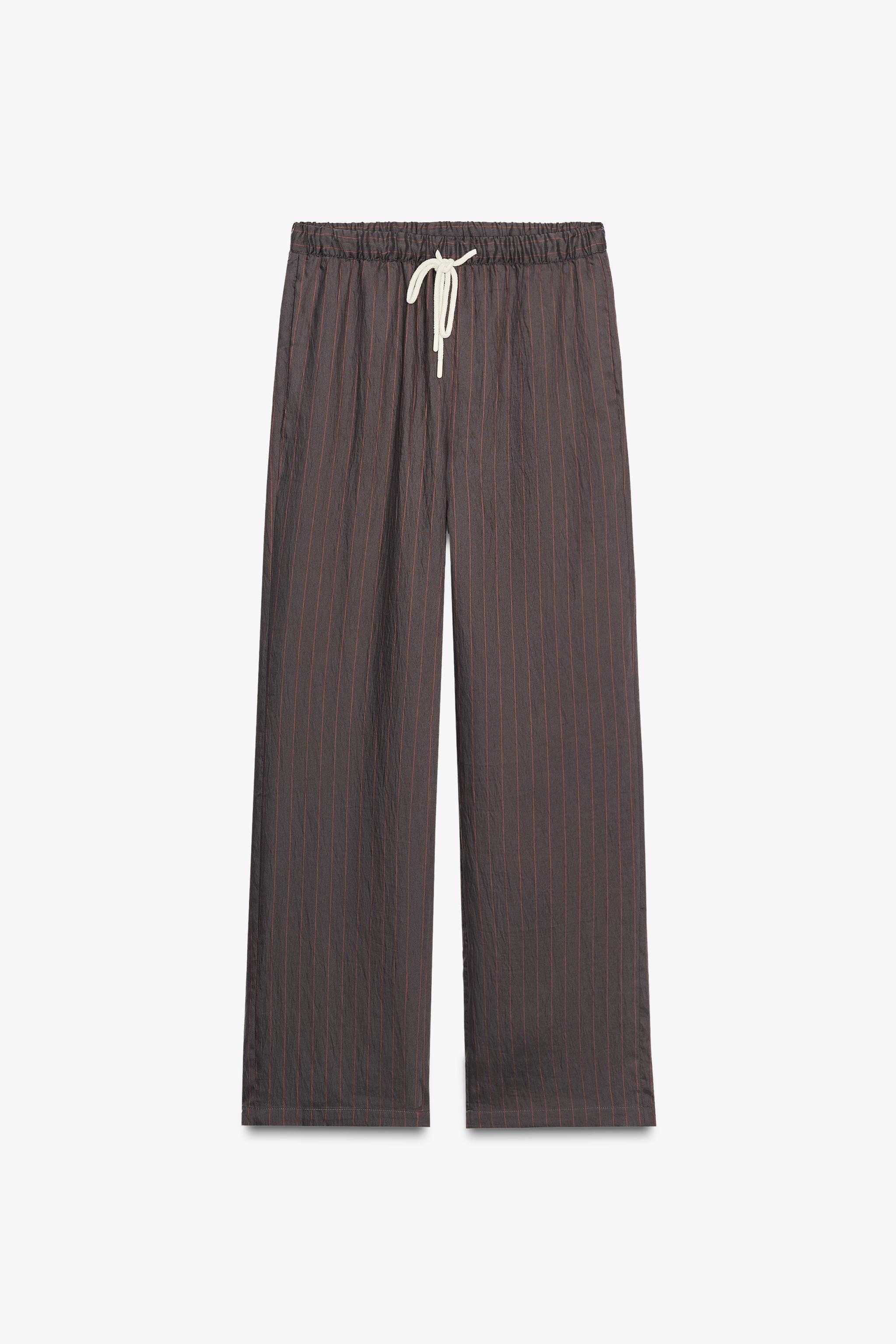 ZW COLLECTION STRIPED PAJAMA PANTS - Chocolate brown | ZARA
