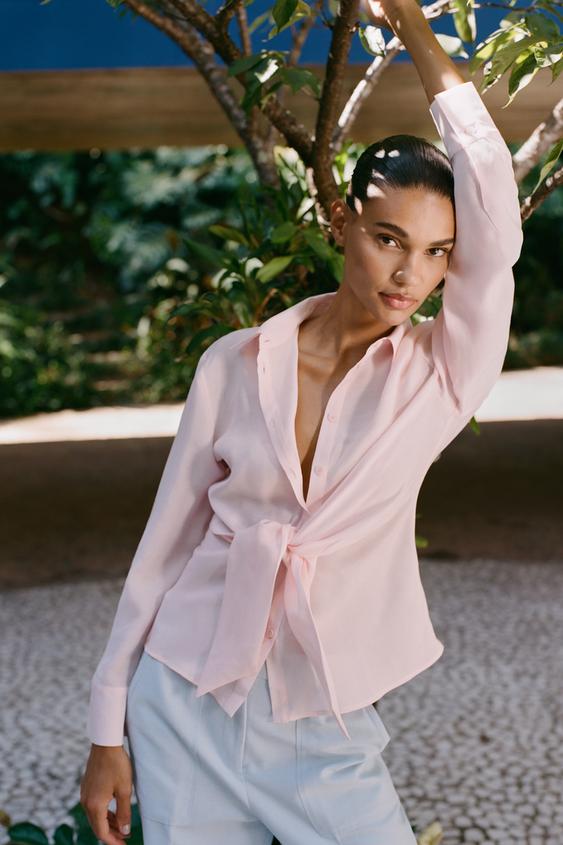 Chemise Rose Chemise Fluide Zara CHEMISE FLUIDE AVEC NŒUD Rose