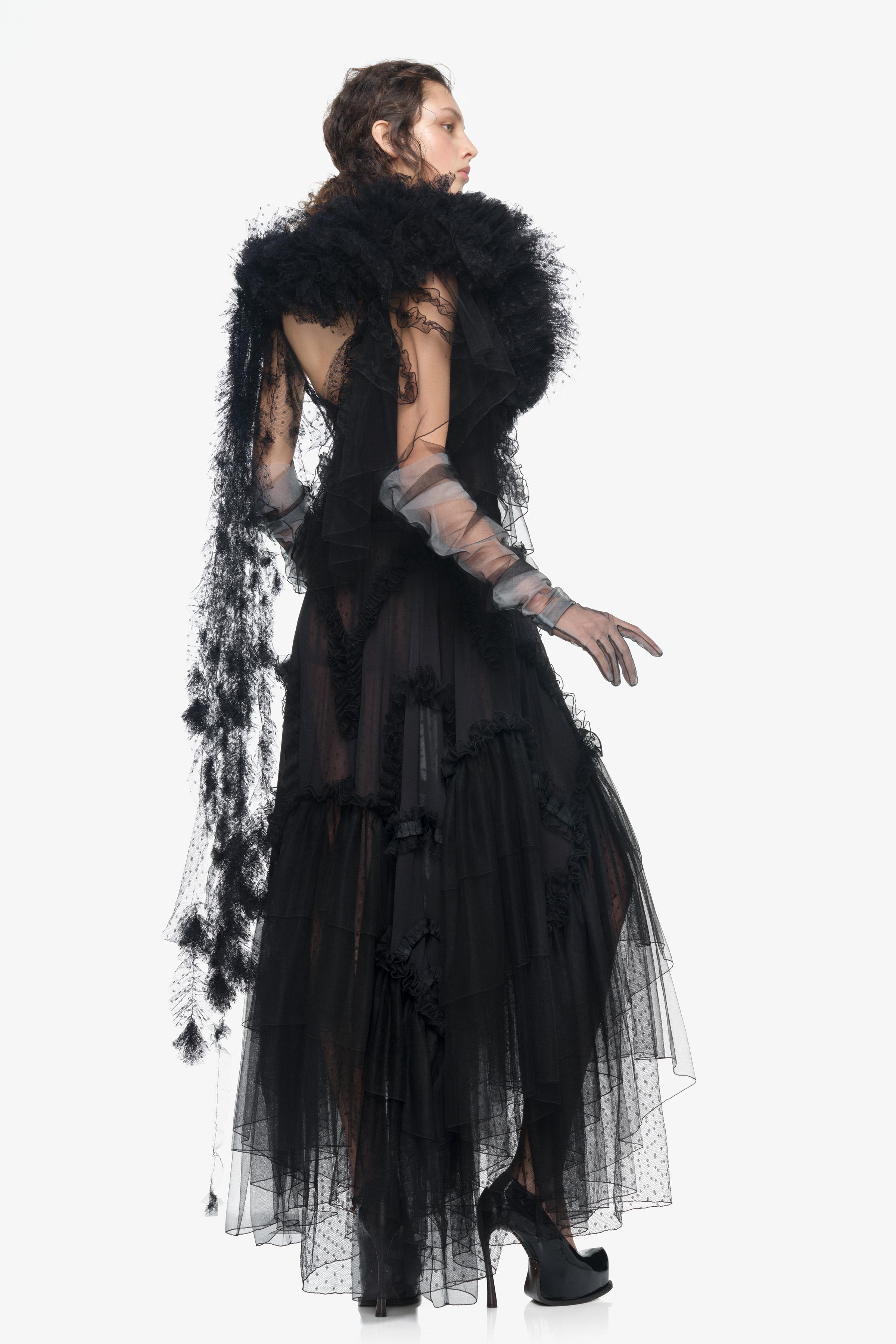 LIMITED EDITION MIDI DRESS IN COMBINED TULLE AND DOTTED MESH