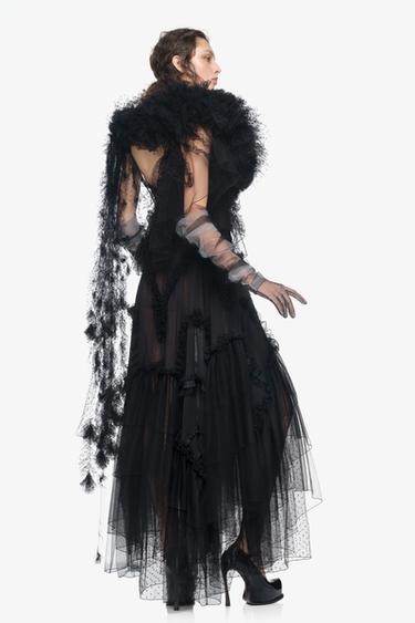 LIMITED EDITION MIDI DRESS IN COMBINED TULLE AND DOTTED MESH — Black 2