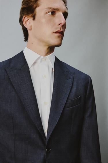 100% WOOL TEXTURED SUIT BLAZER - Navy blue by Zara - Image 5