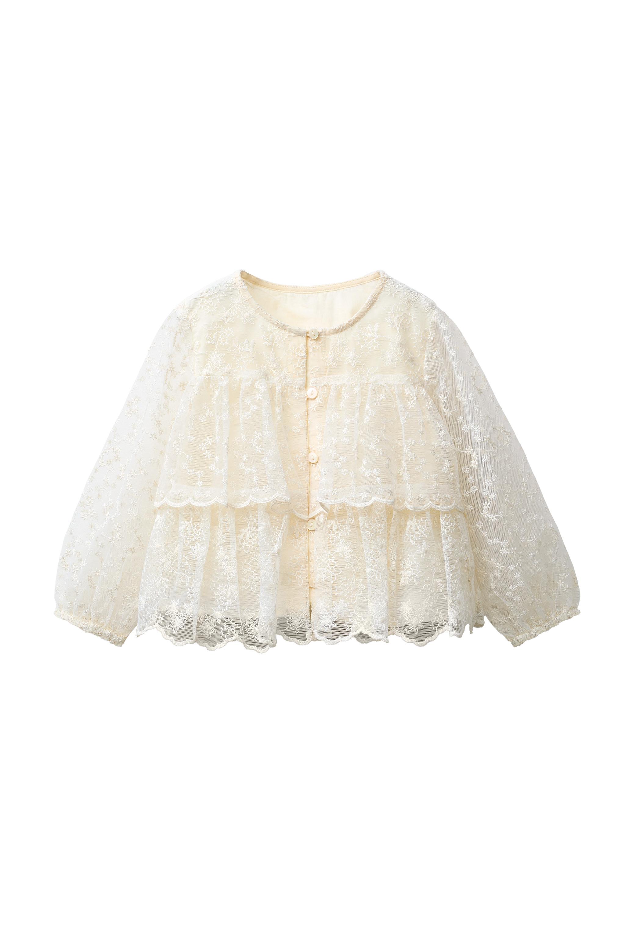 FLORAL RUFFLED TULLE TOP - Ecru | ZARA United States