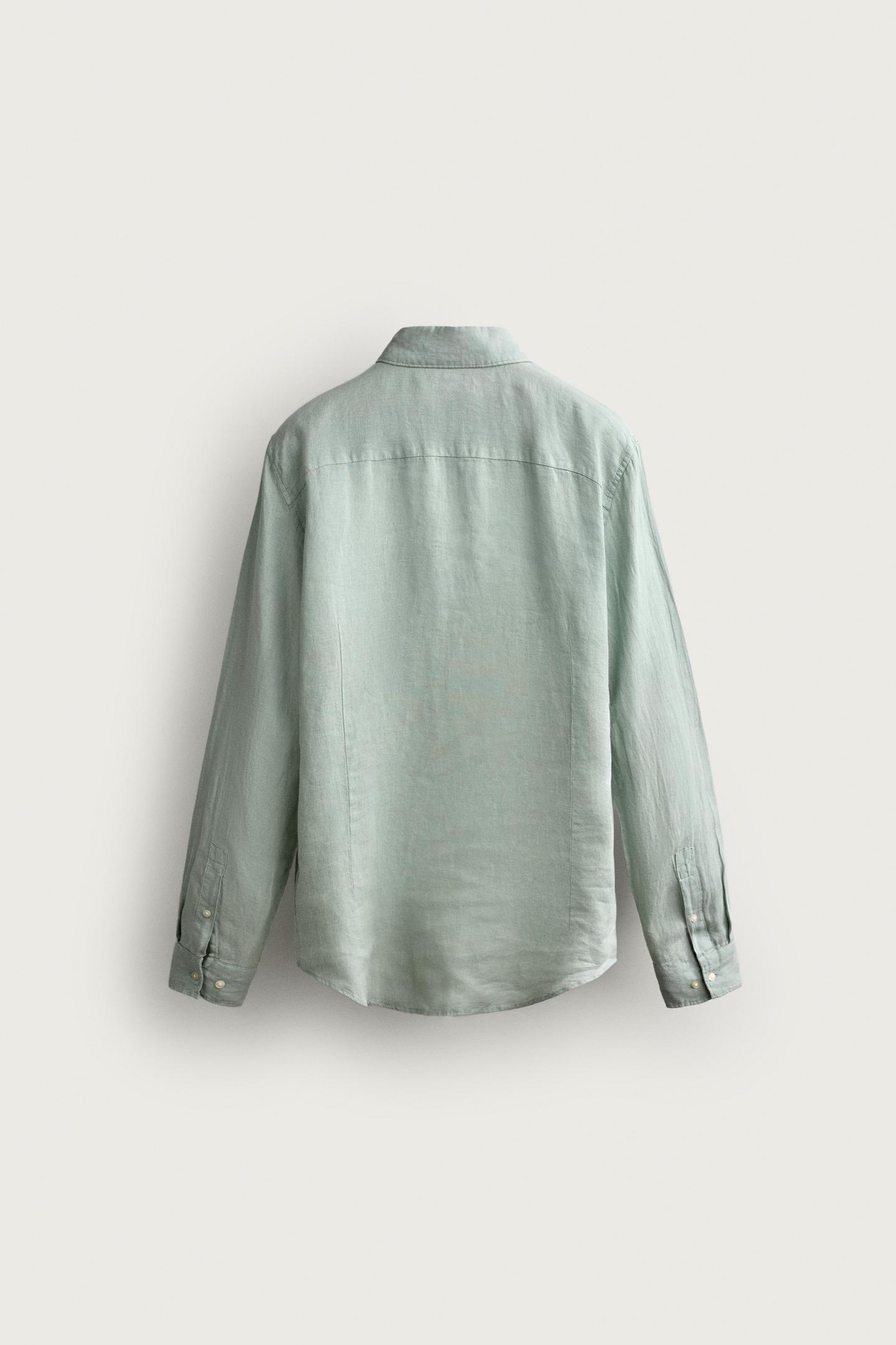 Мужская рубашка Zara 100% Linen Regular Fit, цвет: Синий / Зелёный — фото 8