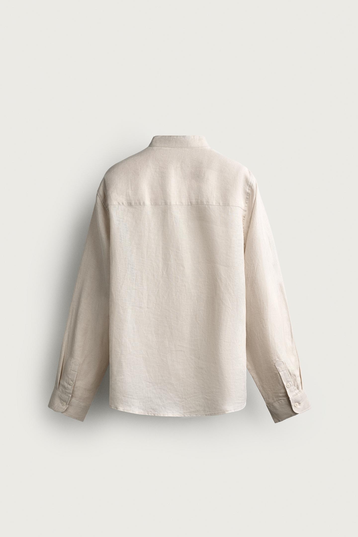Мужская рубашка Zara 100% Linen Relaxed Fit, цвет: Светлый бежевый — фото 8