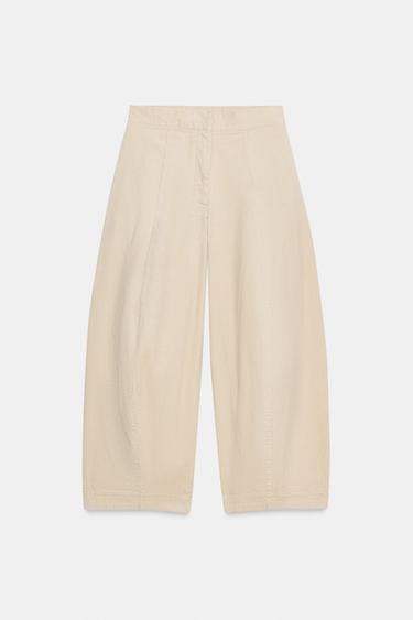 ZW COLLECTION BARREL CORDUROY TROUSERS - Ecru by Zara - Image 0