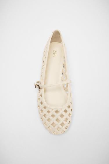 Zara BRAIDED BALLET FLATS - white