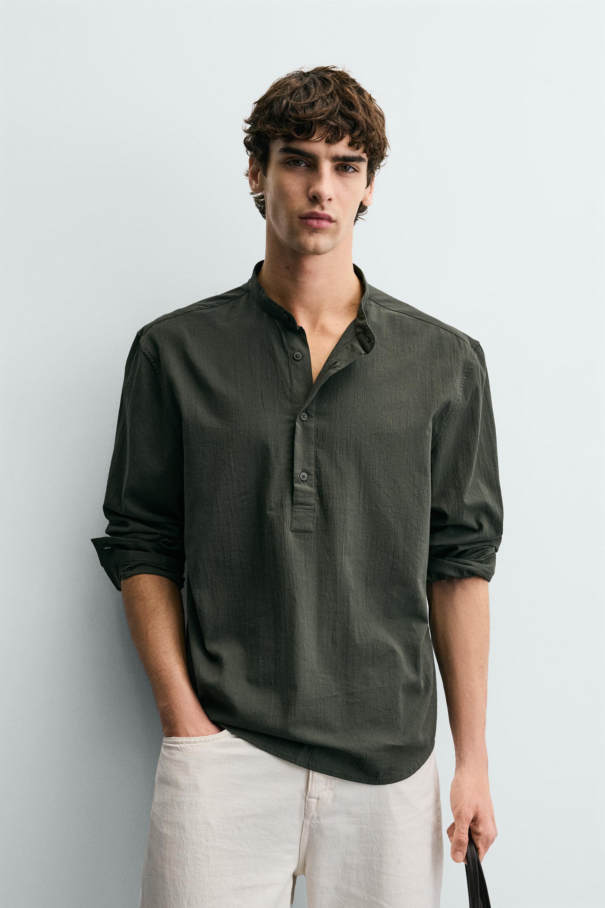 WRINKLED EFFECT POLO SHIRT — Dark khaki (alternate view)