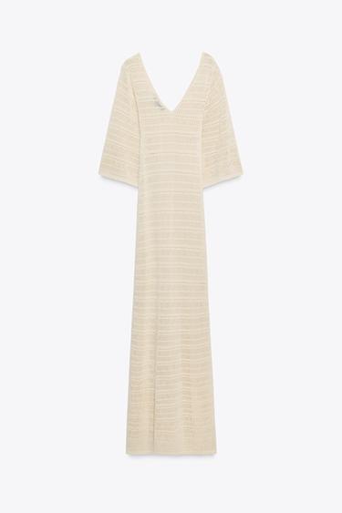 ROBE LONGUE EN MAILLE POINTELLE - Beige de Zara - Image 7
