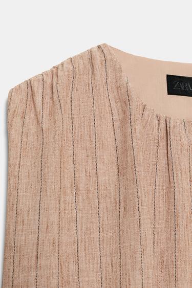 TOP RAYÉ À MANCHES BALLON - Marron clair de Zara - Image 7