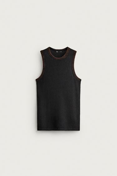 تيشرت تانك هيكلي بفتحات - رمادي الخاص بـ Zara