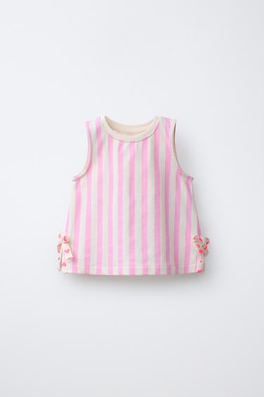 STRIPED T-SHIRT WITH BOWS - Pink / White by Zara