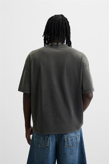 WASHED PRINT T-SHIRT - Dark anthracite by Zara - Image 2