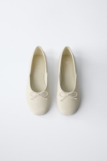 LEATHER BALLET FLATS - Ecru White by Zara - Image 3