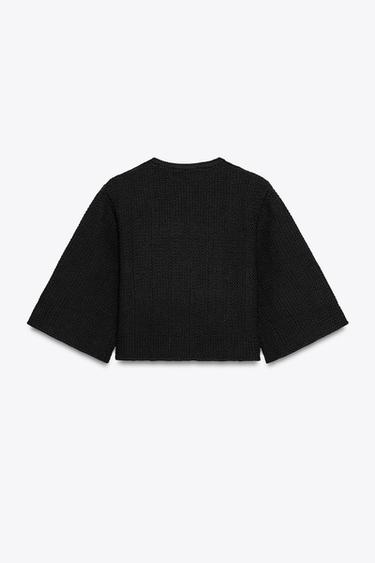TEXTURED KNIT CARDIGAN WITH BUTTON - Black by Zara - Image 4