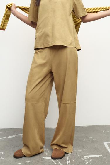 PANTALON EFFET DAIM - Camel moyen de Zara