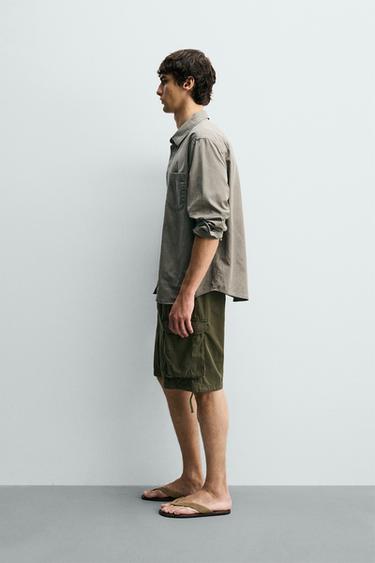 RELAXED FIT TEXTURED CARGO BERMUDA SHORTS - Khaki by Zara - Image 3