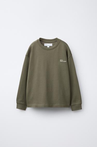 T-SHIRT HEAVY WEIGHT INSCRIPTION BRODÉE - Kaki foncé de Zara