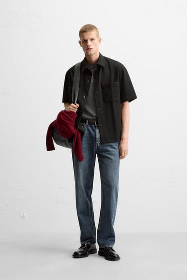 Zara TEXTURED STRETCH OVERSHIRT - Black - Image 0