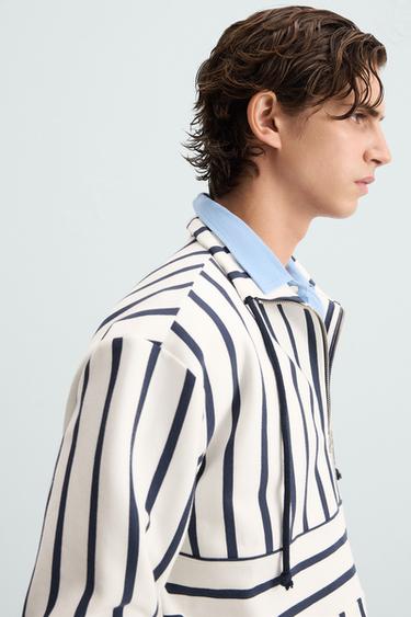 STRIPED QUARTER-ZIP SWEATSHIRT - White / Navy by Zara