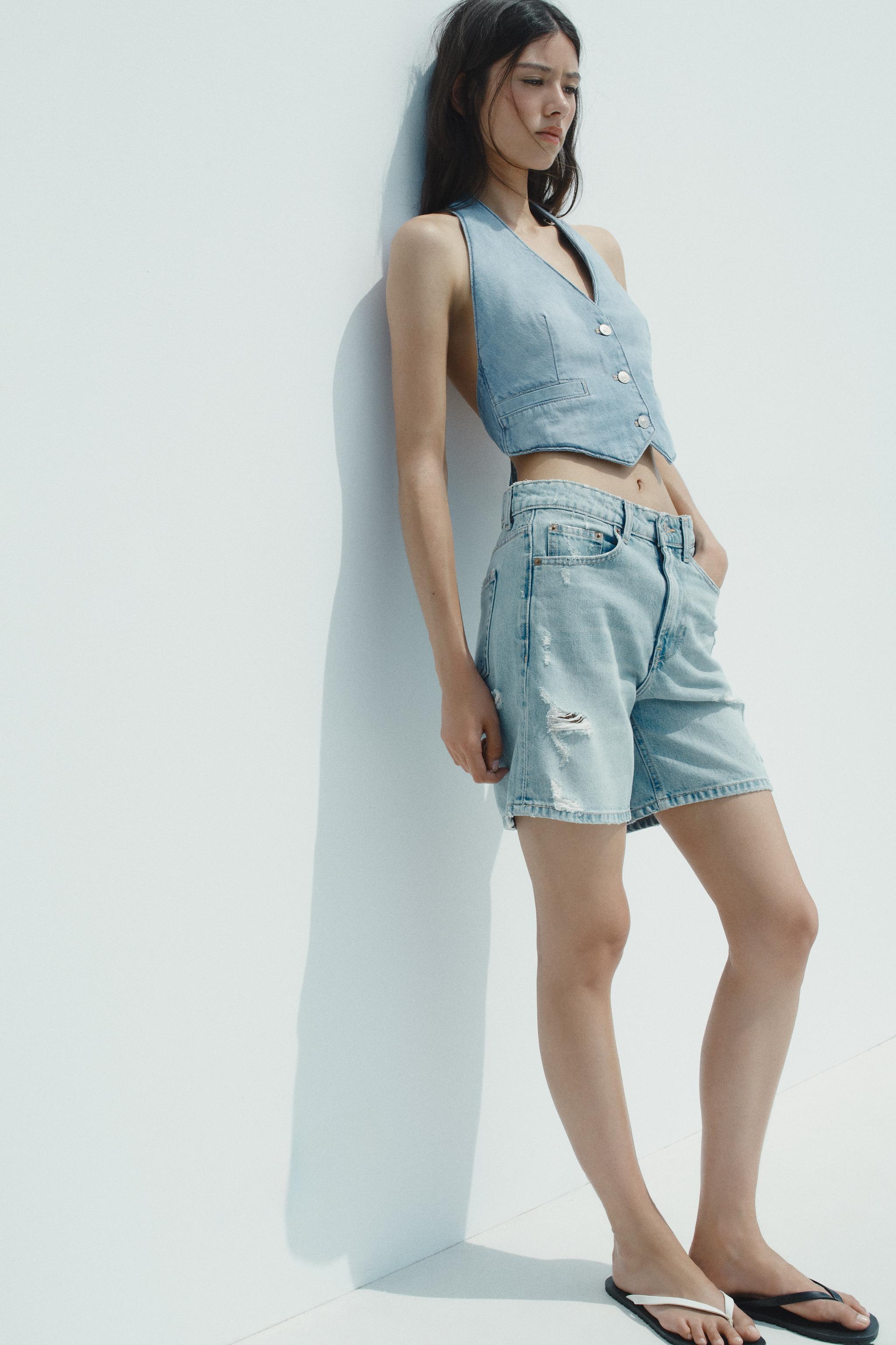 ◆SATUR◆ Micro Destroyed Denim Shorts Mid Blue SA242UDP40BL 03607009400-a1.jpg?ts=