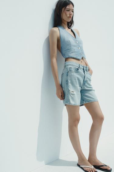 MID-WAIST RIPPED TRF DENIM BERMUDA SHORTS - Blue by Zara - Image 2