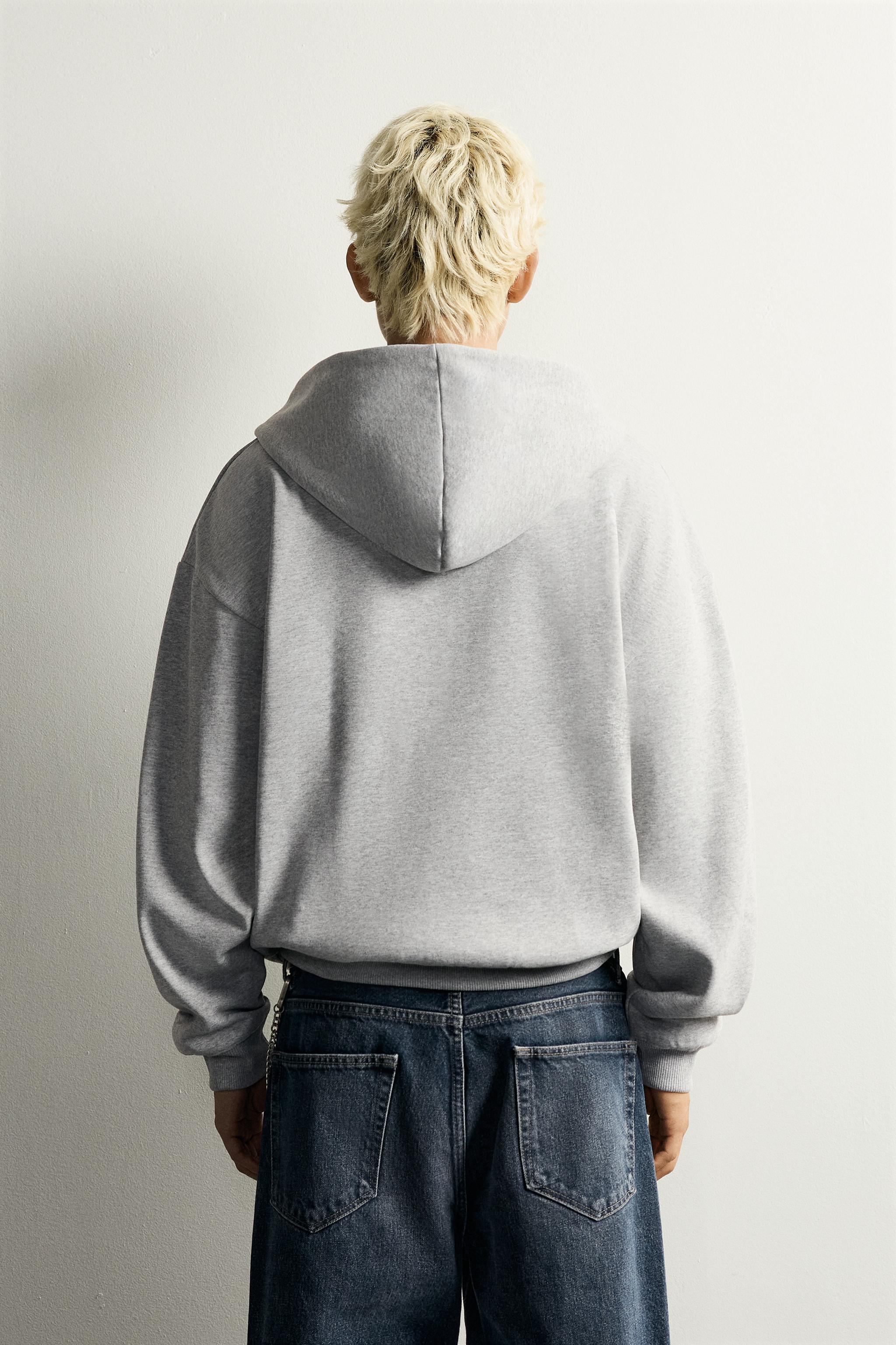 Zara BASKILI FERMUARLI KAPÜŞONLU SWEATSHIRT görsel 3