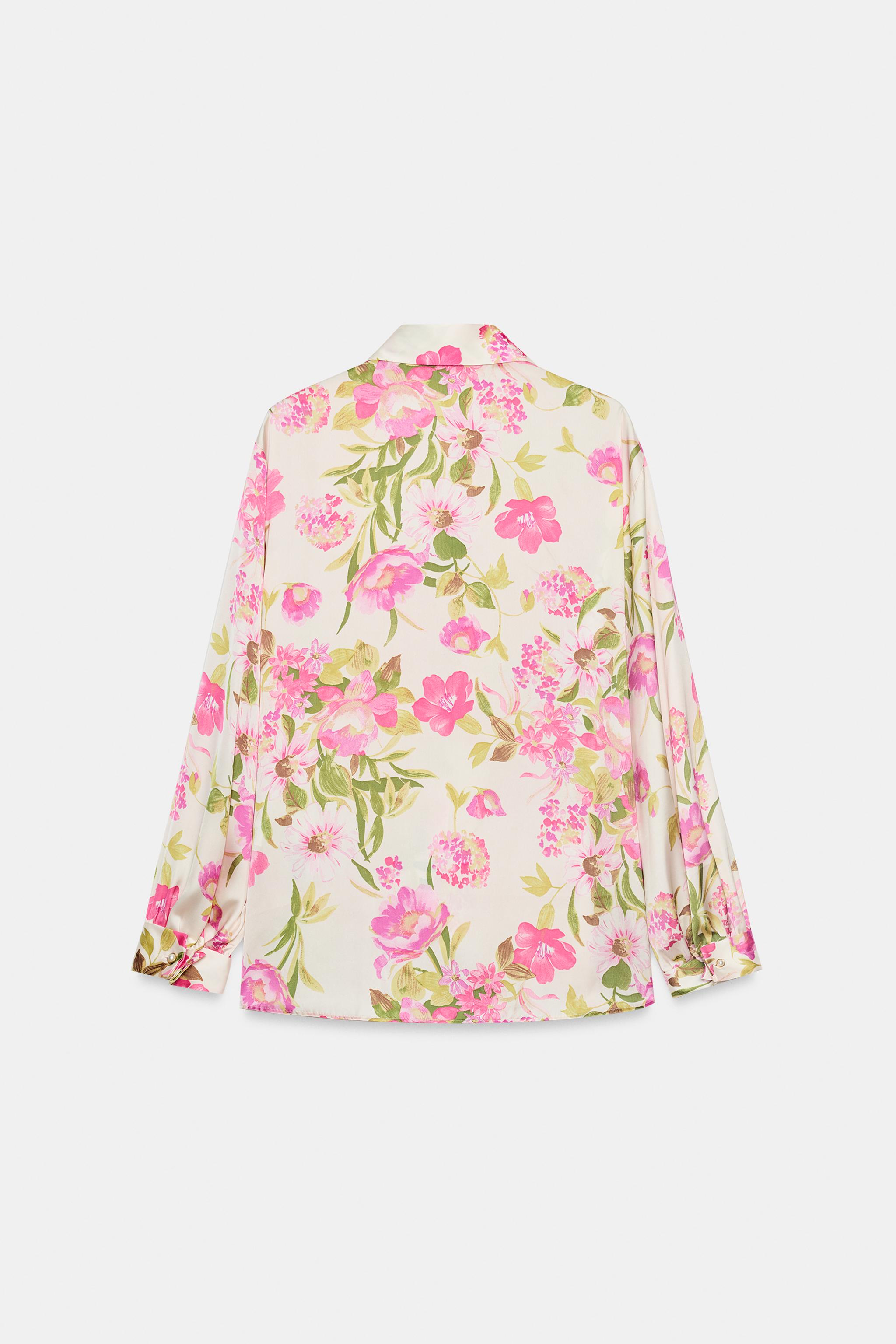 FLORAL PRINT SATIN EFFECT SHIRT