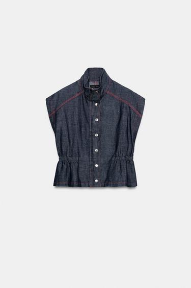 CHALECO CON LINO PESPUNTES CONTRASTE - Índigo de Zara