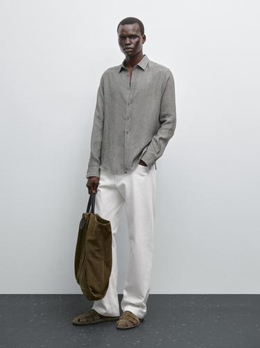 Zara 100% linen regular fit shirt - Gray - Image 0