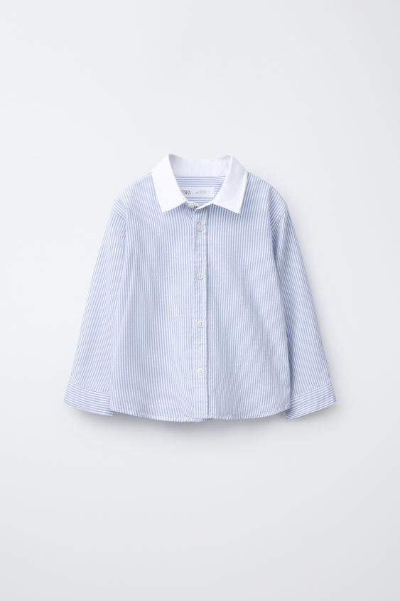 STRIPED SHIRT WITH CONTRAST COLLAR - Blue/White by Zara - Image 0