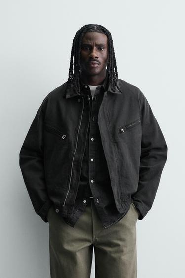 DENIM JACKET WITH CONTRAST COLLAR - Black by Zara