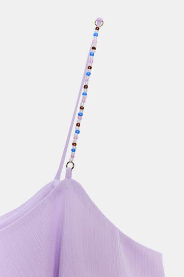 RUFFLED BEADED STRAP TOP - Lilac by Zara - Image 8