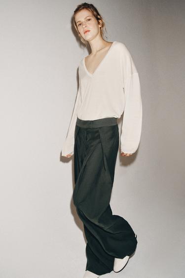 БРЮКИ WIDE-LEG С ЗАЩИПАМИ — ZW COLLECTION — ХАКИ от Zara