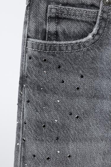 WIDE-LEG RHINESTONE JEANS - Grey by Zara - Image 2