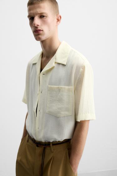CAMISA JACQUARD ARRUGADO - Blanco de Zara