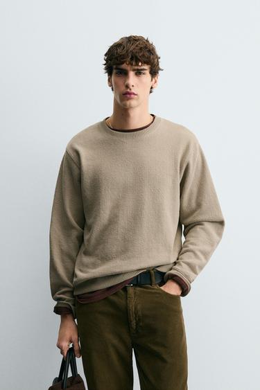 СВІТШОТ ІЗ КРУГЛИМ КОМІРОМ ІЗ ТЕКСТУРНОЇ ТКАНИНИ - Світло-бежевий Zara