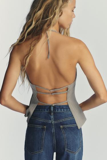 TOP HALTER RAYURES TENNIS - Gris foncé de Zara - Image 3