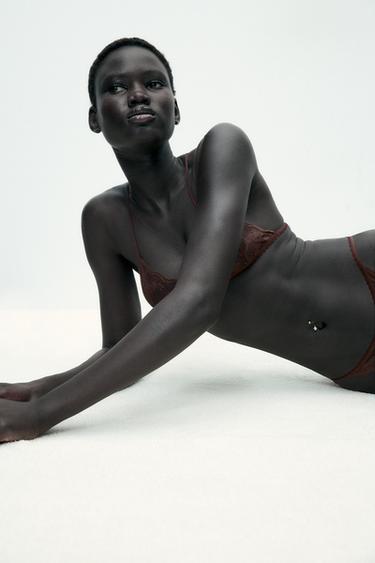 CULOTTE EN DENTELLE À FLEURS - Marron de Zara - Image 3