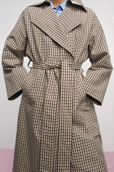ZW COLLECTION OVERSIZE CHECK TRENCH COAT - Beige / Green by Zara - Image 1