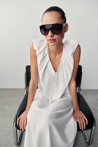 LINEN BLEND LONG DRESS - White by Zara