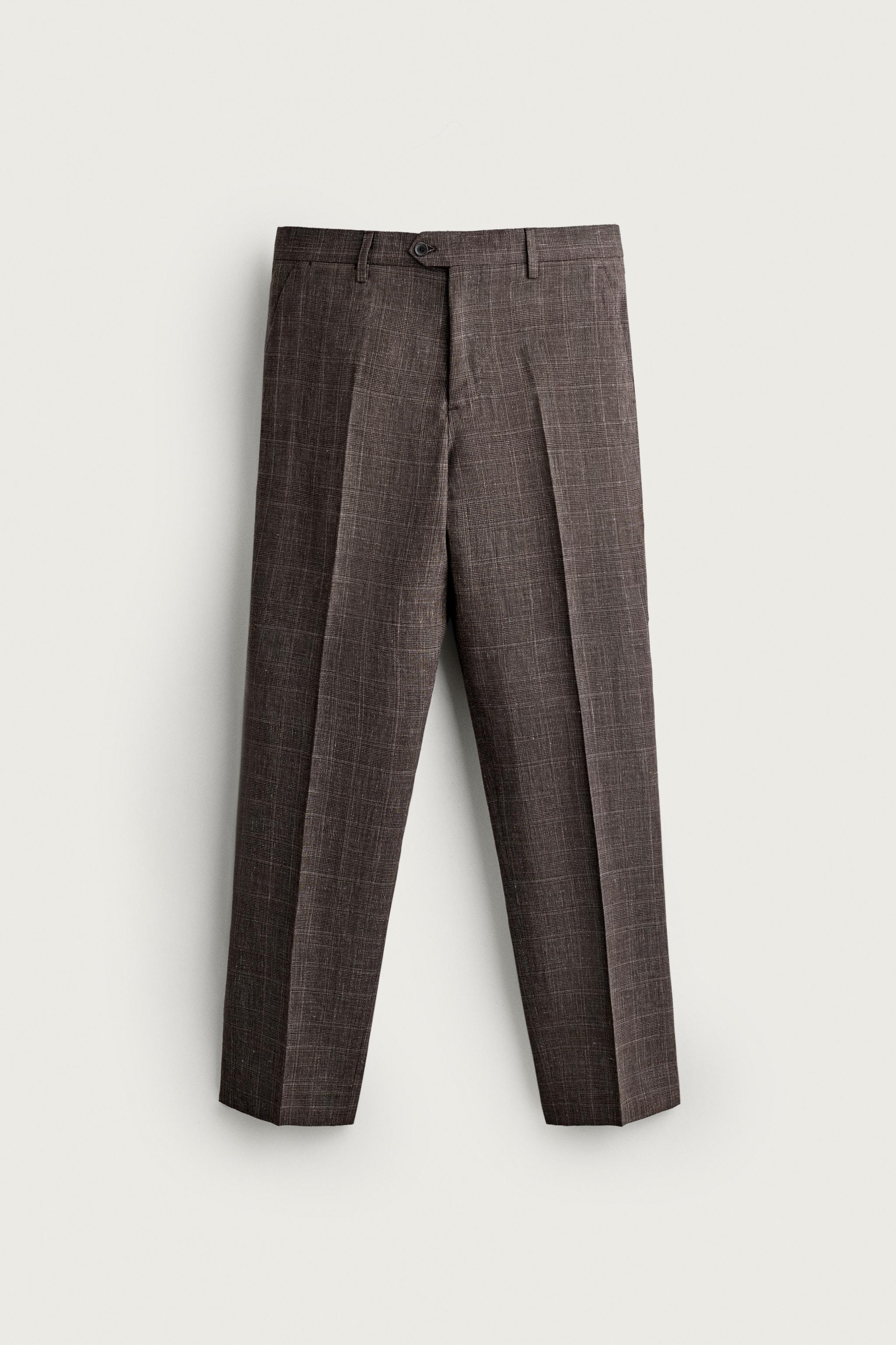 Мужские брюки Zara LINEN AND WOOL CHECK SUIT PANTS — фото 5