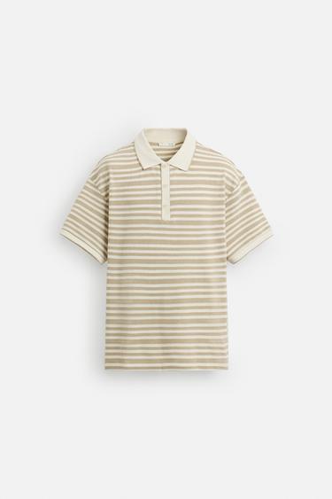 STRIPED JACQUARD POLO SHIRT - camel by Zara - Image 6